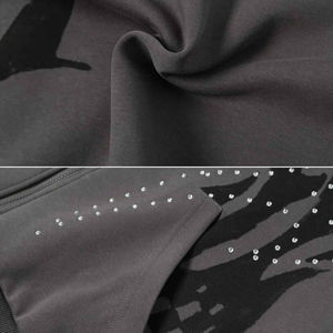 Sweat-shirt à capuche zippé Streetwear avec motif en strass, coupe oversize unisexe, style Hip Hop, veste décontractée - Product Image 6