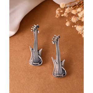 Meera Jaipur Silver <b>Stud</b> <b>Earrings</b> MTER527 for Guitar Players-Elegant and Durable <b>Fine</b> Jewelry for Music Lovers India - Product Image 2