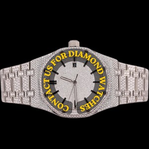Montre de luxe à mouvement quartz ETA avec date automatique, style hip-hop, entièrement sertie de diamants Moissanite, collection premium - Product Image 1