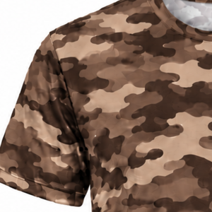 Camiseta Deportiva de Camuflaje Marrón para Hombre, Manga Corta, Cuello Redondo, Estampado de Camuflaje, para Entrenamiento al Aire Libre, Fitness, Ejercicio, Rendimiento Deportivo - Product Image 3