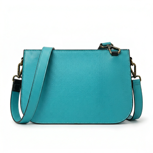 2026 Turquoise Genuine Leather Lightweight Shoulder Bag Floral Tooling Diamond Lattice Pattern Single Strap Zip Closure Bohemian - Product Image 3