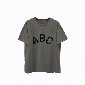 T-shirt Homme Oversize à Manches Courtes en Coton Jersey avec Imprimé Lettres ABC, Col Rond Décontracté et Logo Avant - Product Image 1