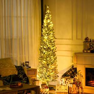 7ft verde sottile albero di Natale con rami realistici luci a LED bianche calde per l'arredamento delle vacanze - Product Image 2