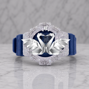 Luxury Fashion Statement Watch Blue Silicone Strap Full Pave Moissanite Design Stainless Steel Case Mechanical Movement Limited - Product Image 1