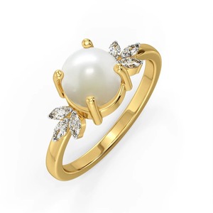 Anillo de Oro Amarillo de 14K con Perla y Diamantes de 0.13CT, Corte Marquesa, Diseño Floral, Joyería Fina, Personalizable OEM, Venta al Por Mayor - Product Image 6