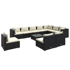 Ensemble de salon de jardin en rotin noir crème, 10 places, mobilier d'extérieur, design contemporain - Product Image 4