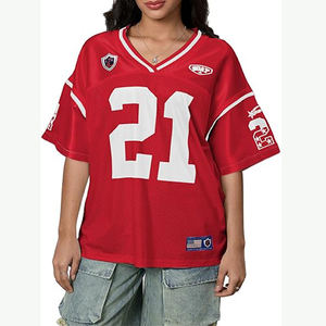 Camiseta de fútbol extragrande personalizada al por mayor para mujer y hombre, camiseta deportiva de malla con cuello en V, camiseta de equipo con número, ropa urbana OEM - Product Image 6