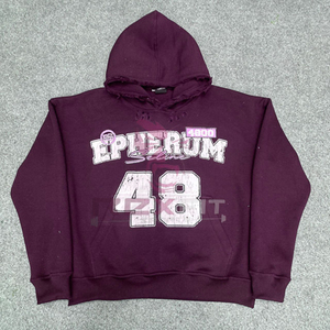 Superior Quality Customized Logo Zipper Distressed Hoodie <b>Rhinestone</b> Zip up <b>Jacket</b> Acid Wash Men Fleece Streetwear Hoodie - Product Image 1