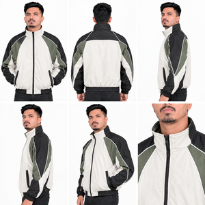 Veste de survêtement vintage pour homme, color block, zippée, col montant, style décontracté, vert olive, noir, blanc, rétro, streetwear, coupe-vent - Product Image 6