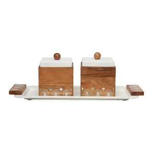 Latest Design Square Metal <b>Spice</b> Containers With Wooden Lids Floral Design Airtight Kitchen Storage Set With Divided <b>Tray</b> - Product Image 4
