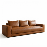 Modernes Echtleder Dreisitzer-Sofa mit Quadratischen Armlehnen und Polsterung für Wohnzimmer, Villa, Schule und Lager
