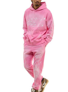 Conjunto Deportivo de Invierno para Hombre, Fabricante OEM, con Cremallera, Estilo Jogging, Lavado Ácido, Parches Bordados, Pantalones Deportivos Acampanados y Sudadera con Capucha, 100% - Product Image 6