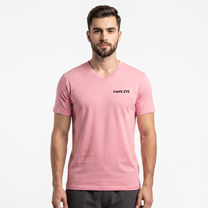 Camiseta de Cuello en V de Algodón para Hombre, Lisa, con Logotipo Personalizado Bordado, de Alta Calidad - Product Image 1