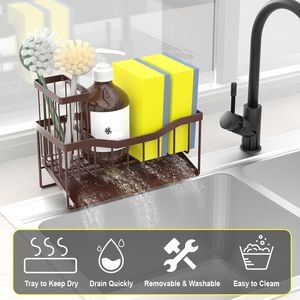 Stainless Steel Self-Drain Sink <b>Caddy</b> Rustproof <b>Kitchen</b> Sink Organizer with Sponge and Brush Holder <b>Kitchen</b> Storage Tray - Product Image 6