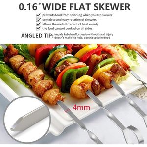 "12" Stainless Steel Metal Kebab Skewers for Grilling <b>BBQ</b> Barbecues-Reusable Flat Long <b>BBQ</b> Tools" - Product Image 2