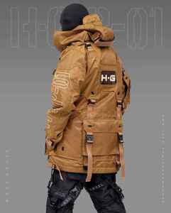 Veste tactique pour homme, vêtements techniques, streetwear urbain, multi-poches, cargo, coupe-vent, cyberpunk, veste fonctionnelle à capuche - Product Image 5