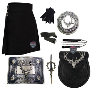 Ensemble complet de 8 pièces pour kilt écossais pour les jeux des Highlands, comprenant un kilt en tartan de 8 yards et un ensemble d'accessoires en cuir tête de cerf - Product Image 5