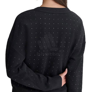 Sweat-shirt décontracté pour femme, style streetwear, avec strass et logo frontal, haut scintillant tendance, en promotion - Product Image 4