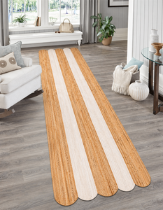 Tapis de couloir en jute rayé blanc naturel tissé à la main, bord festonné, tressé, style farmhouse, pour couloir, cuisine, sol - Product Image 1