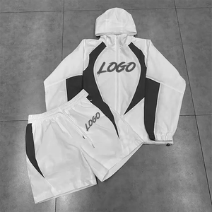 Conjunto de 2 piezas de ropa urbana: Sudadera con capucha de nailon con cremallera y pantalones cortos de chándal de poliéster con estampado personalizado para hombre - Product Image 2