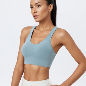 Custom Front Logo Womens High Support Breathable Racerback Yoga <b>Running</b> Sports Bra with Removable <b>Pads</b> - Product Image 2