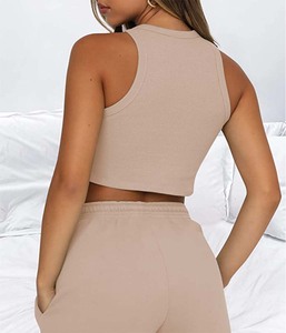 Conjunto Deportivo para Mujer, Top Corto Acanalado Transpirable y Pantalones Cortos Deportivos Elásticos, Ropa de Entrenamiento - Product Image 5