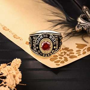 Anillo de Graduación Universitario Personalizado BOJ School Ring 049, Anillo de Colegio Secundario para Ella, con Piedra de Nacimiento, Plata 925, ¡Oferta! - Product Image 1