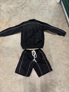 Men's Black Solid Terry Casual Two Piece Tracksuit Set <b>Zip</b> <b>up</b> Jacket and Shorts Quick Dry Polyester Summer Wear - Product Image 2