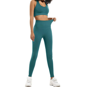 Ensemble de sport 2 pièces pour femme, taille haute, extensible, en Spandex et Nylon, longueur intégrale, pour la gym et l'entraînement - Product Image 2