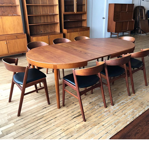 Luxury <b>Mid</b> <b>Century</b> Modern Solid Teak Oval Dining <b>Table</b> Set with Scandinavian Dining Chairs for Contemporary Home Interior - Product Image 1
