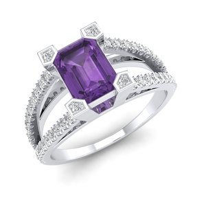 Anillo de compromiso de plata de ley 925 con amatista y moissanita de claridad VVS, precio mayorista REYES, para mujer - Product Image 2