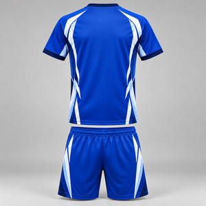 Uniforme de football personnalisable bleu cobalt et blanc, maillot et short de football sublimés avec logo personnalisé - Product Image 2
