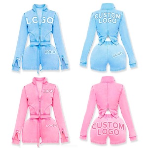 Nuevo Conjunto de Chaqueta Corta con Cuello Alto y Cierre para Mujer, Conjunto de Sudadera Corta de Dos Piezas con Logotipo Personalizado, Conjunto Deportivo con Pantalones Cortos - Product Image 2