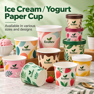 Vasos para Helado EcoRev de 500 ml, Compostables, de Papel de Una Sola Pared, con Diseño de Hojas Impresas Digitalmente, Aptos para Alimentos - Product Image 3