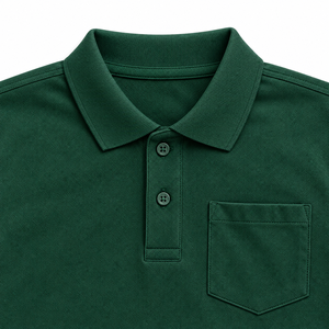 Camiseta Polo de Manga Larga Verde Botella con Bolsillo, Uniforme Escolar para Niños - Product Image 3