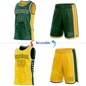 Camiseta de Baloncesto Reversible de Doble Color Verde y Dorado, Uniforme de Equipo, 100% Poliéster, Ropa Deportiva, Suministro Directo de Fábrica OEM ODM - Product Image 1