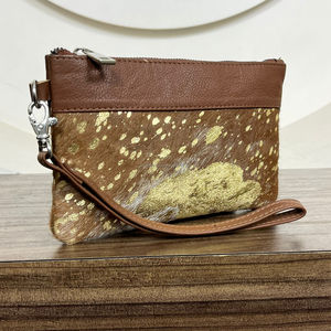 Tendencia Venta al por mayor Pelo en cuero de vaca Metálico Bolso de mano de cuero genuino Premium Hecho a mano Cuero Western Ladies Monedero Carteras - Product Image 4