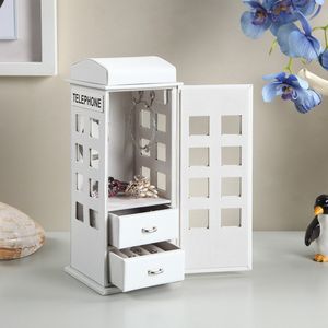 Boîte à bijoux en cuir de style téléphonique britannique, 11,5 pouces de haut, couleur blanche - Product Image 4