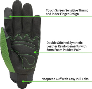 Synthetic Leather Inner <b>Finger</b> Construction Mechanic <b>Gloves</b> Custom Easy Pull Tab Strap Protective Equipment Mechanic <b>Glove</b> - Product Image 2