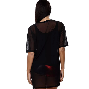 Vestido Camiseta de Malla Oversize para Mujer, Manga Corta, Cuello Redondo, Ajuste Holgado, Color Liso, Transpirable, para Primavera y Verano - Product Image 5
