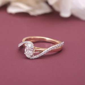 Anillo de compromiso con diamante cultivado en laboratorio de corte ovalado certificado por IGI, diseño Infinity Twist, oro blanco/rosa y amarillo de 9K, halo pavé, anillo nupcial. - Product Image 5
