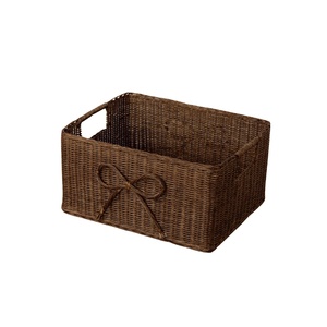 Rectangular Rattan Wicker Storage <b>Basket</b> With Decorative Bow Eco Friendly <b>Shelf</b> Organizer <b>Basket</b> Wholesale Bulk OEM Home Storage - Product Image 1