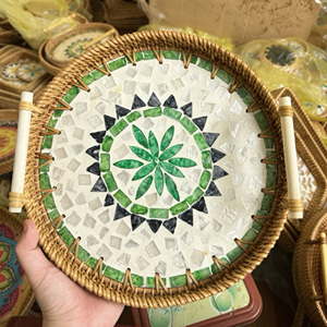 Rattan Trays with mother of pearl inlay eco rattan material for decorative tray serving drinks and food Vietnam - Product Image 5