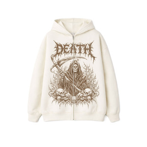 เสื้อฮู้ดซิปพิมพ์ลายโกธิคแบบกำหนดเอง ผ้าฝ้ายฟลีซทรงโอเวอร์ไซส์ สตรีทแวร์ ซิปเต็มตัว โลโก้แบบกำหนดเอง จำหน่ายจำนวนมาก - Product Image 3