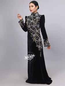 Vestido Abaya Importado de Terciopelo con Lentejuelas de Cristal y Cuentas, Largo hasta el Suelo, Manga Larga, Estilo Sencillo y Discreto, Silueta en A, con Sujetador Incorporado - Product Image 5