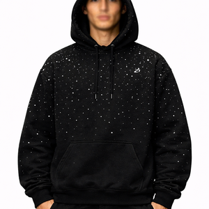 Sweat à capuche pour homme bordeaux à pois strass, coupe oversize, en polaire thermique, style streetwear, design scintillant, épaules tombantes, poche avant - Product Image 6