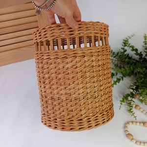 Elegant Rattan Dustbin Suitable For Dry Waste Use In Bedroom Office And Living Room Decor Cylindrical Shape Waste <b>Bin</b> From India - Product Image 5