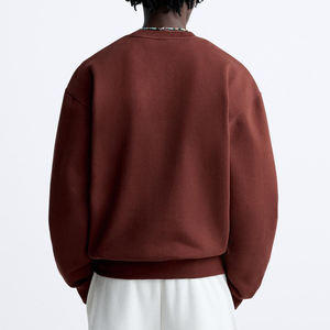 Sweat-shirt à col rond et fermeture éclair quart de tour pour homme, couleur bordeaux, coupe classique, couleur unie, tricoté, 100% coton, streetwear, couleurs personnalisées - Product Image 5