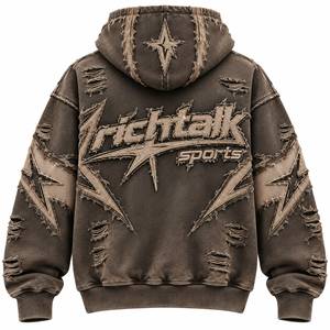 Sweat-shirt à capuche pour homme, coupe classique, en coton French Terry, style streetwear, effet vieilli, logo brodé, poche décorative, hiver - Product Image 3