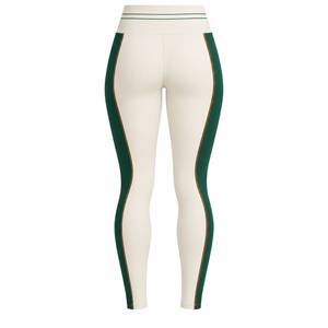 Women's High Waisted Colorblock <b>Leggings</b> With Green <b>Stripe</b> Sporty Full Length Stretch Knitted Workout Pants - Product Image 3